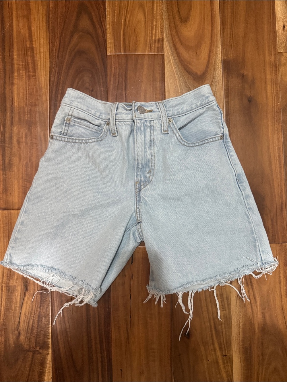 Levi's Light Blue Denim Frayed Hem Shorts